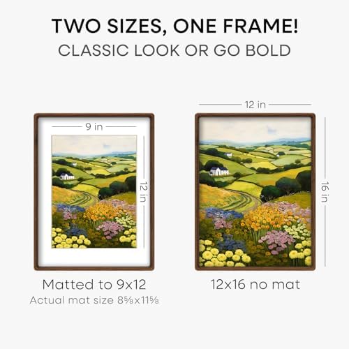 Homeforia 12x16 Mortise&Tenon Walnut Picture Frame, 9x12 Mat, Glass - Image 3