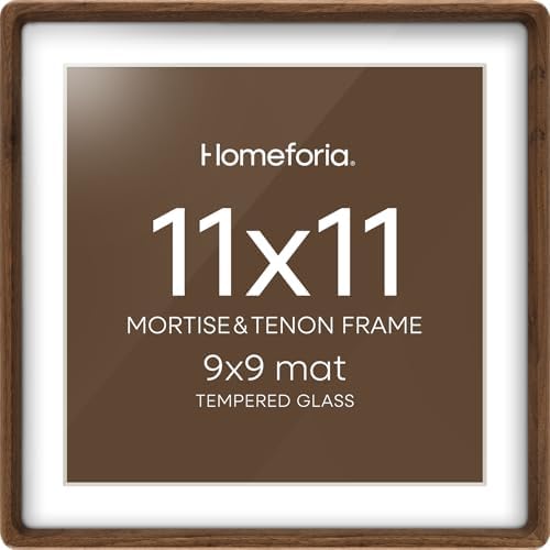 Homeforia 11x11 Mortise&Tenon Walnut Picture Frame, 9x9 Mat, Glass by Homeforia