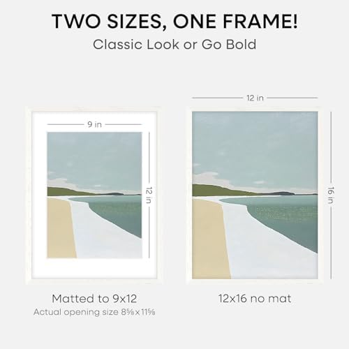 Homeforia 12x16 White Oak Picture Frame, High-End Wood, 9x12 Mat, Glass - Image 2