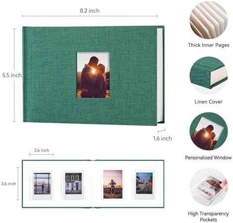 Instax Mini Photo Album with Writing Space, 56 Pockets, Green - Image 2