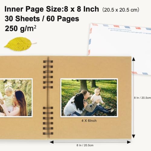 Scrapbook Album, 8 x 8 Inch Scrap book, 60 Brown Blank Pages Scrapbooks, Hardcover Photo Album Scrapbook, Kraft Paper Memory Book, Traveling, Birthday & Holiday Gifts. - Image 4