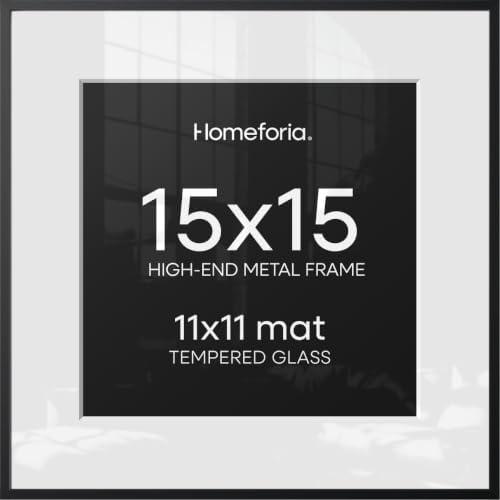 Homeforia 15x15 Black Picture Frame, High-End Metal, 11x11 Mat, Glass by Homeforia