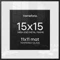 Homeforia 15x15 Black Picture Frame, High-End Metal, 11x11 Mat, Glass by Homeforia