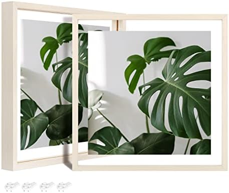 Egofine 12x12 Floating Frames Set of 2, Double Plexiglass Picture Frame, Made of Solid Wood Display Any Size Photos up to 12x12, Wall Mount or Tabletop Standing, Beige by Egofine