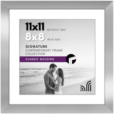 Americanflat 11x11 Picture Frame with Shatter-Resistant Glass - Use as 8x8 Frame with Mat or Display 11x11 Photo Without Mat - Signature Collection - Square Frames for Wall Display - Silver by Americanflat