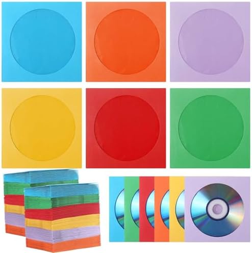 Faccito 240 Pcs Paper Cd Sleeves Colored Bulk 4.92 x 4.92 Inches DVD Sleeves Vcd Envelopes Disc Sleeves Cd Cases Movie Cases for DVD, Mutiple Colors by Faccito