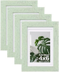 Egofine 4x6 Picture Frames Set of 4, Made of Solid Wood Covered by Plexiglass 3x4.5 and 3.5x5 with Mat or 4x6 without Mat, for Table Top Display and Wall Mounting Photo Frame, Rustic Green by Egofine