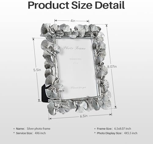 Cuspin 4x6 Silver Picture Frame, Vintage Ornate Leaf Textured Resin Frame - Image 6
