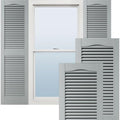 14 1/2"W x 31"H Lifetime Vinyl, Standard Cathedral Top Center Mullion, Open Louver Shutters, w/Installation Shutter-Lok's & Matching Screws (Per Pair), Platinum by EkenaMillwork