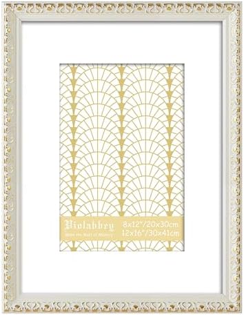 VIOLABBEY 12x16 Picture Frame Antique White and Gold, Ornate Vintage Frame by violabbey
