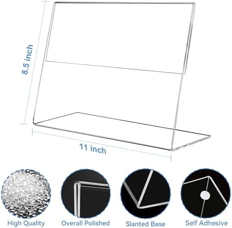 EHWINE 6 Pack 8.5 x 11 Acrylic Sign Holder Horizontal, Clear Plastic Signs Display Stand, Slanted Back Paper Holder Stand up Table Top Sign Holders Flyer Stand Frames for Office Business Store - Image 3