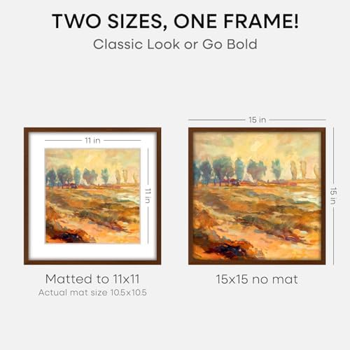 Homeforia 15x15 Brown Oak Picture Frame, High-End Wood, 11x11 Mat, Glass - Image 2