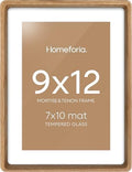 Homeforia 9x12 Mortise&Tenon Natural Oak Picture Frame, 7x10 Mat, Glass by Homeforia