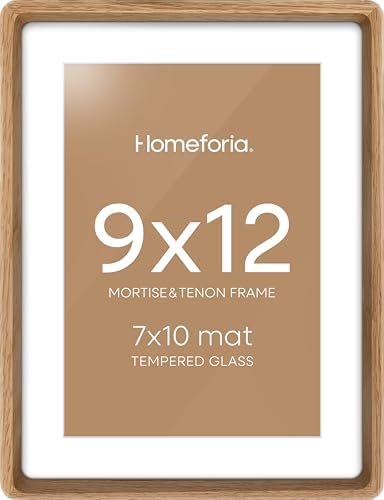 Homeforia 9x12 Mortise&Tenon Natural Oak Picture Frame, 7x10 Mat, Glass by Homeforia