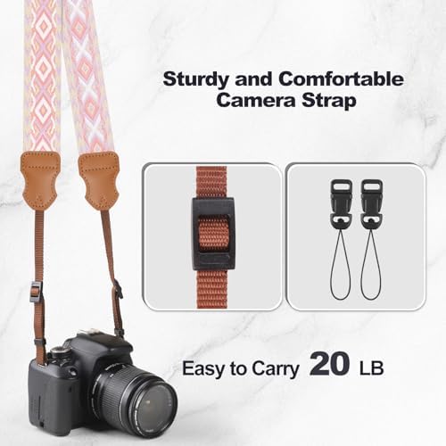 Universal Camera Strap - Camera Neck Strap, Adjustable Shoulder Straps Compatible with Canon, Fujifilm, Nikon, Olympus, Panasonic and other SLR and mirrorless cameras - Purple Red White Rhombus - Image 6