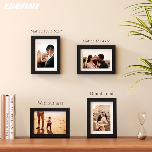 Egofine 5x7 Picture Frames Set of 4, Made of Solid Wood Covered by Plexiglass 3.5x5 and 4x6 with Mat or 5x7 without Mat, for Table Top Display and Wall Mounting Photo Frame Black - Image 6