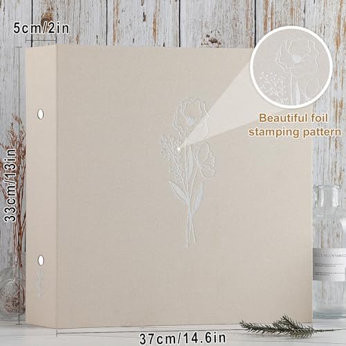 Lanpn 12x12 inch Scrapbook Photo Album, Linen Cover Archival Acid Free Top Load 3 Ring Binder Folder Photo Book 12 x 12 with 30 Plastic Sleeves 60 Pages (Beige) - Image 2