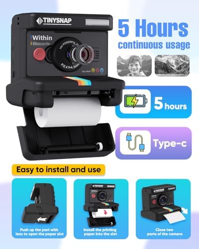 Instant Print Camera for Kids,Dual Len Kids Cameras with 2.4 Inch Screen, Christmas Birthday Gifts for Girls Age 3-12, Portable Toddler Toy for 3 4 5 6 7 8 9 10 Year Old Girls Boys (Black) - Image 6