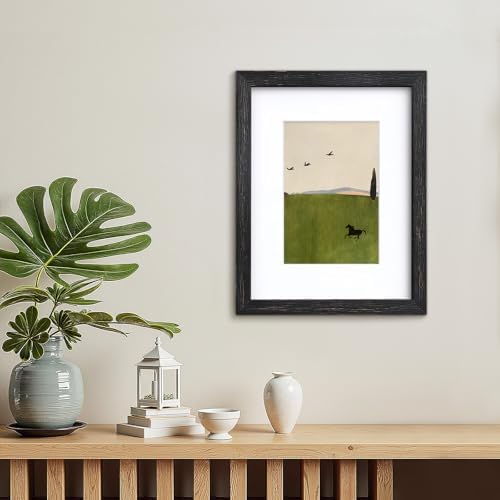 Egofine 9x12 Picture Frames Set of 4, Made of Solid Wood Covered by Plexiglass 5x7 and 6x8 with Mat or 9x12 without Mat, for Table Top Display and Wall Mounting Photo Frame, Driftwood Black - Image 2