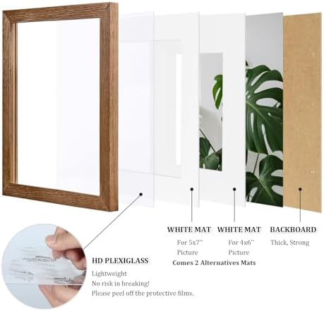 Egofine 8x10 Picture Frames Set of 4, Made of Solid Wood Covered by Plexiglass 4x6 and 5x7 with Mat or 8x10 without Mat, for Table Top Display and Wall Mounting Photo Frame,Walnut Brown - Image 4