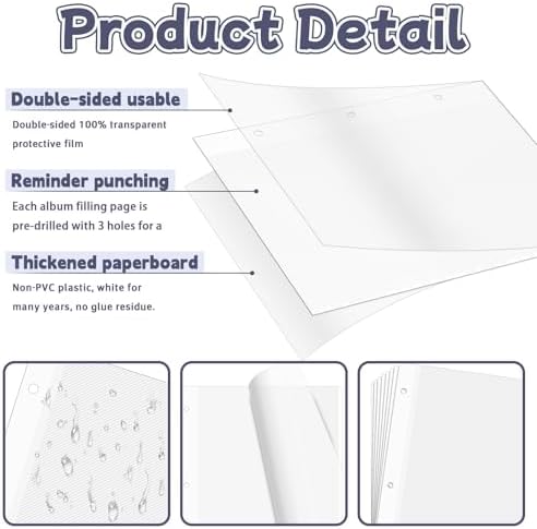 VOKOY 15 Sheets/30 Pages Photo Album Pages for 3 Ring Binder, Self Adhesive Scrapbooking Album Refill Pages Replacement Photo Album Sheets for 2x3 4x6 5x7 8x10 Photo or Cards, 11 x 9 Inch - Image 3