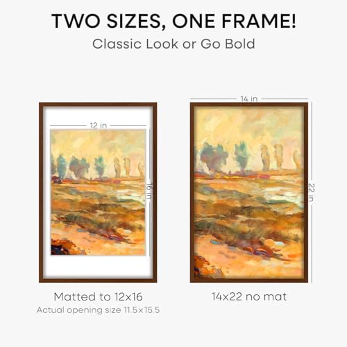 Homeforia 14x22 Brown Oak Picture Frame, High-End Wood, 12x16 Mat, Glass - Image 2