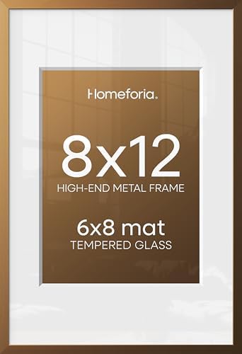 Homeforia 8x12 Bronze Picture Frame, High-End Metal, 6x8 Mat, Glass by Homeforia