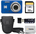 KODAK PIXPRO FZ55 16MP Digital Point & Shoot Camera, 5X Optical Zoom, 28mm Wide Angle, 1080P Full HD Video, Bundle with 32GB SD Card, Protective Case, and Hi-Speed Card Reader (Blue) by Unknown