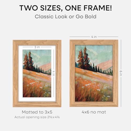 Homeforia 4x6 Natural Oak Picture Frame, High-End Wood, 3x5 Mat, Glass - Image 2
