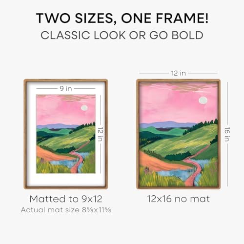 Homeforia 12x16 Mortise&Tenon Natural Oak Picture Frame, 9x12 Mat, Glass - Image 3