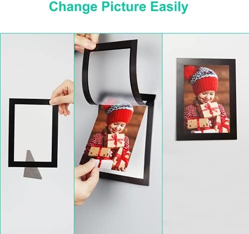 CRUGLA 5x7 Magnetic Picture Frames for Refrigerator 12 Packs, Modified Magnetic Sheet with Self Adhesive Backing, Black 5 by 7 Magnetic Photo Frame Set for Glass Window Door Cubicle - Image 3