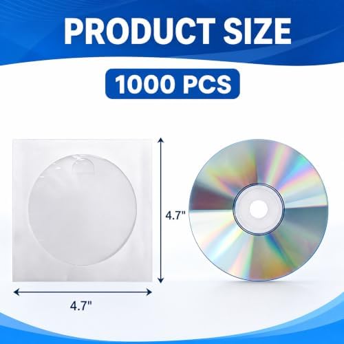 Fasmov 1000 Pack Thick White Paper CD DVD Sleeves Envelope with Clear Window and Flap, Dust Proof Protective Disc Storage for Music, Movies and Home Office - Image 2