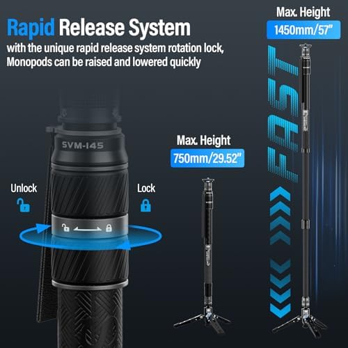 SIRUI SVM-145 Carbon Fiber Rapid Monopod, One-Step Height Adjust, 57" - Image 2