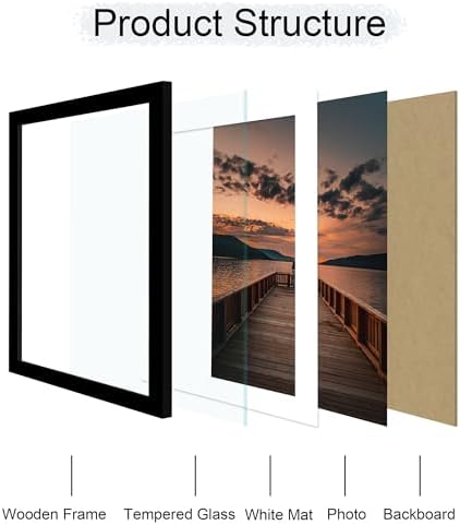 12x18 Picture Frame Set of 2, 12 x 18 Wood Poster Frames with Mat for 11x17, Wooden Photo Frames with Tempered Glass Cover for Wall Display,Black - Image 4