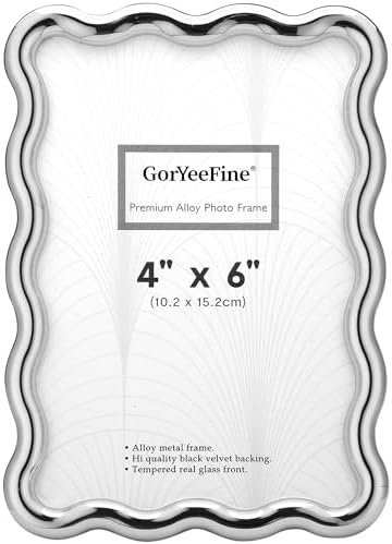 4x6'' Silver Heavy Duty Photo Frame,Wave Design High-End Zinc Alloy Picture Frames 6x4'',Fashionable Style frame with Velvet Back for Desktop and Wall Hanging. by GorYeeFine