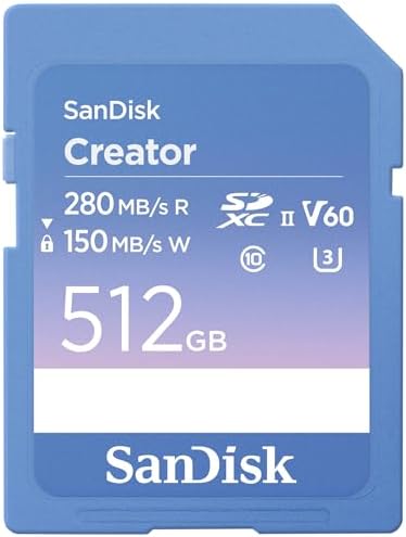 SANDISK 512GB Creator SD UHS-II Card, Read speeds up to 280MB/s, for DSLR and Mirrorless Cameras, 4K UHD, 6K Video, V60, 1 Month of Adobe Creative Cloud Included - SDSDXEP-512G-GNCIS by Unknown