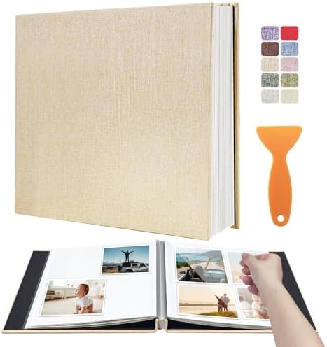 Large Photo Album Self Adhesive Scrapbook Album for 4×6 8×10 Pictures DIY Magnetic Linen Cover Album 40 Pages for Family Wedding Gifts with Metal Pen and Plastic Board by HenPisen
