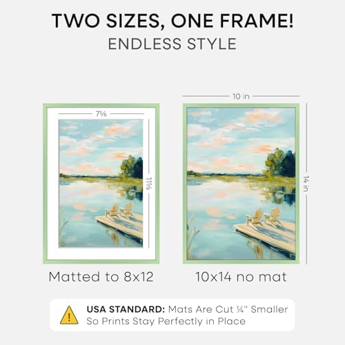 Homeforia 10x14 Green Picture Frame, High-End Metal, 8x12 Mat, Glass - Image 2