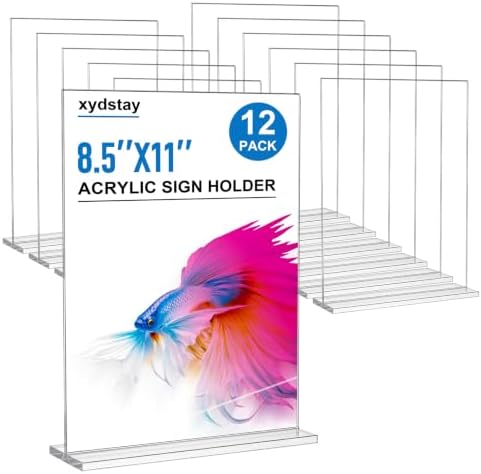 xydstay 12 pack Acrylic Sign Holder 8.5 x 11, Clear Table Display Stand by xydled