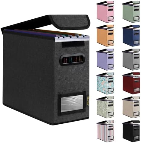 BALEINE File Organizer Box with Lid, Collapsible Hanging File Storage Box by BALEINE