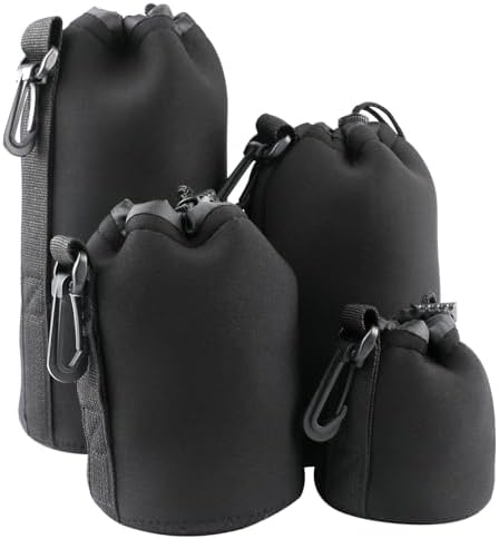 4pcs Camera Lens Bag,4 Sizes Protective Camera Lens Pouch Set with Drawstring Design,Soft Plush Neoprene Bag,Compatible with Canon, Nikon, Sony, Pentax, Olympus (Small, Medium, Large, X Large) by Unknown