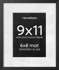 Homeforia 9x11 Black Oak Picture Frame, High-End Wood, 6x8 Mat, Glass by Homeforia