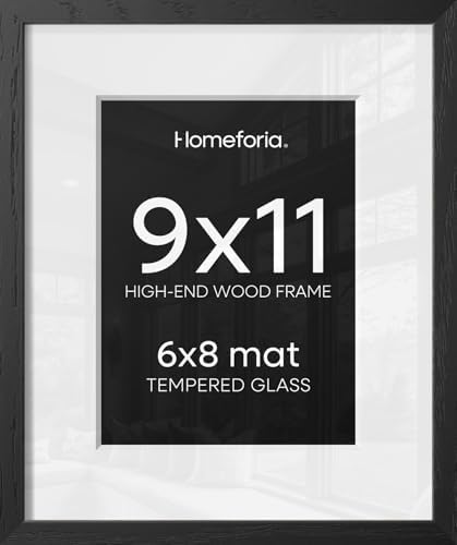 Homeforia 9x11 Black Oak Picture Frame, High-End Wood, 6x8 Mat, Glass by Homeforia