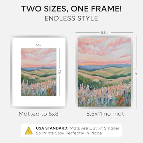 Homeforia 8.5x11 Silver Picture Frame, High-End Metal, 6x8 Mat, Glass - Image 2