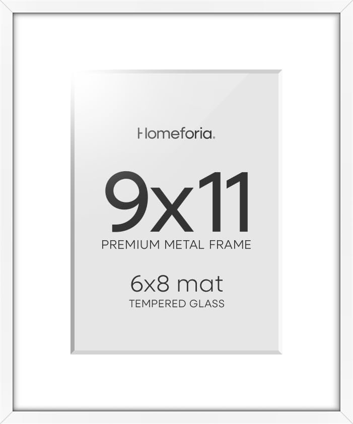 Homeforia 9x11 White Picture Frame, High-End Metal, 6x8 Mat, Glass by Homeforia