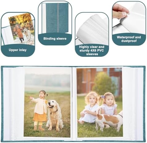 Photo Album 4x6 100 Pockets, Linen Cover Top Loader Vertical, Slip-in Picture Sky Blue Pockets Albums for Wedding, Family, Anniversary, Baby, Vacation - Image 5