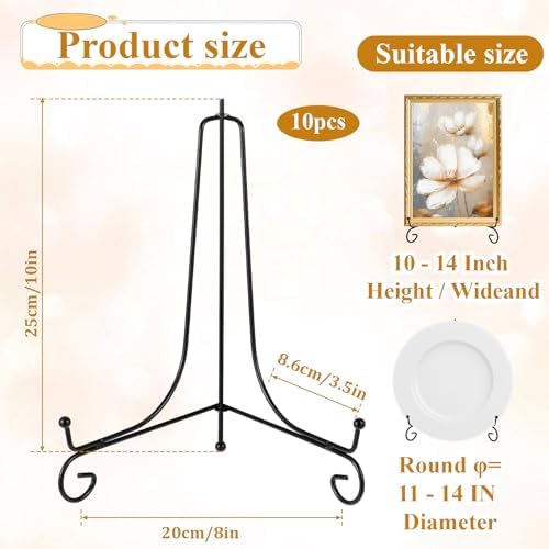 SHENLIU 10 Packs Black Iron Plate Display Stand for Display, 10 Inches Plate Picture Photo Stand Foldable Easel Holder for Easel Frame Book Card Plaque Bowl Plaque Collection Office - Image 2