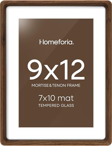 Homeforia 9x12 Mortise&Tenon Walnut Picture Frame, 7x10 Mat, Glass by Homeforia