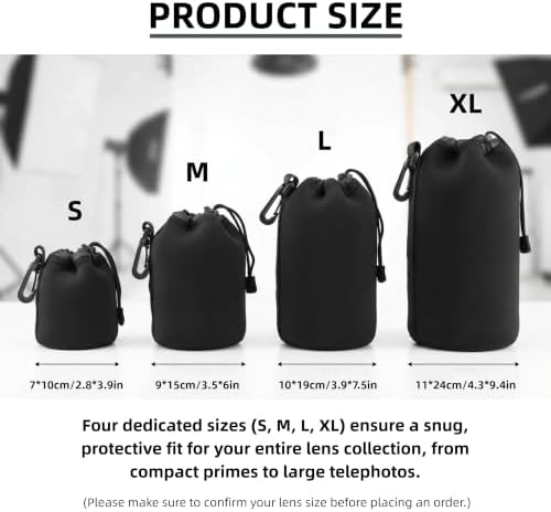 Camera Lens Bag, 4 Pack Protective Neoprene Lens Pouch with Drawstring & Carabiner, Lens Case for DSLR Camera Lens(S/M/L/XL) (S 4pcs) - Image 6