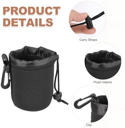 PATIKIL 3 Pcs Camera Lens Pouch, 3" ID x 4" H Drawstring Lens Pouch Protective Camera Lens Case Bag Soft Plush Neoprene Bag for DSLR Photography Gear, Black - Image 3